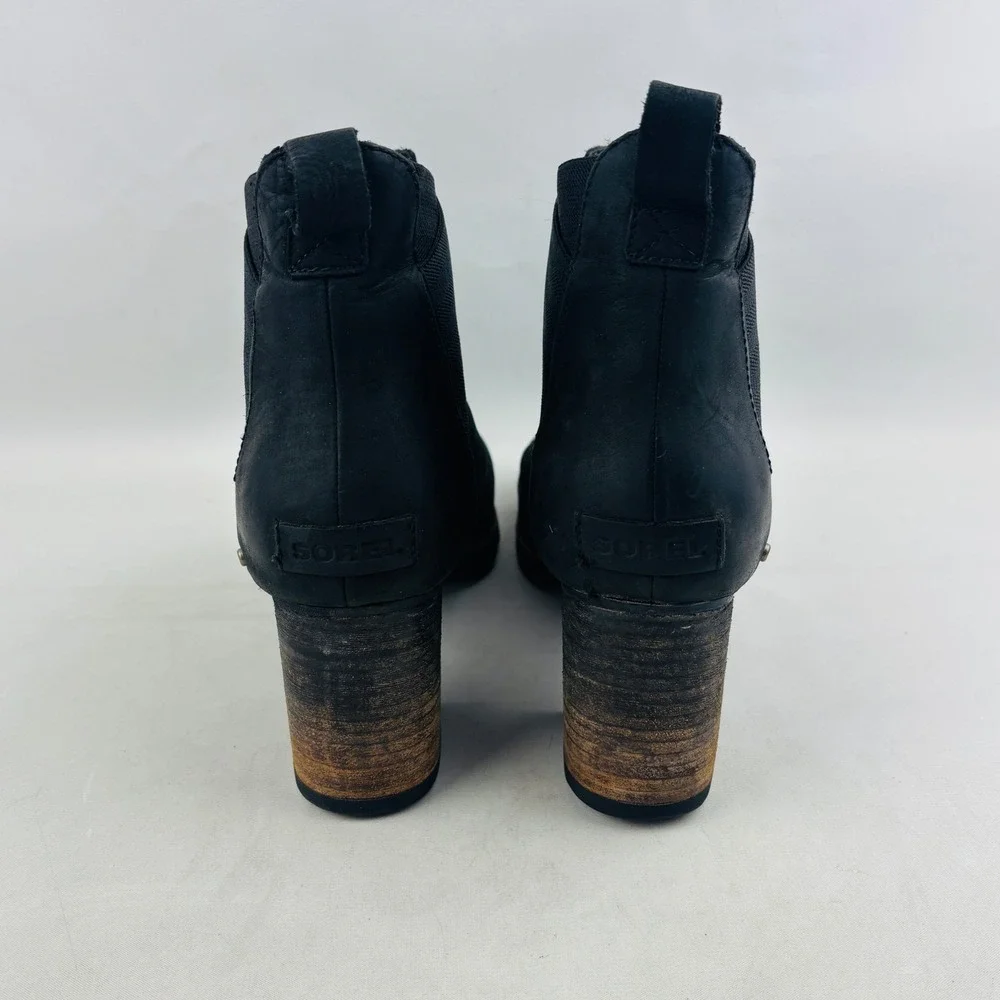 Sorel Addington Chelsea Boot Womens 11 Black Leather Chunky Heel Lug Sole Studs‎